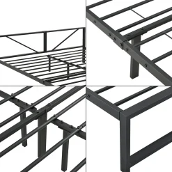 Cadre de Lit Double Meran en Métal 180 x 200 cm Noir en.casa