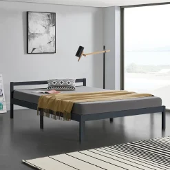 Cadre de Lit Double Nakkila Pin 140 x 200 cm Gris Foncé en.casa