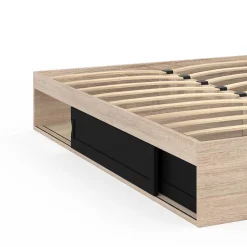 Cadre de lit double SALEM avec rangements et sommier 140 x 190 cm façon hêtre et noir