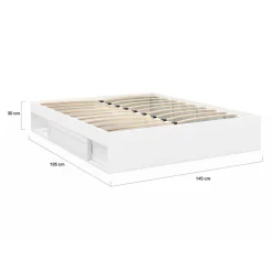 Cadre de lit double SALEM avec rangements et sommier 140 x 190 cm blanc