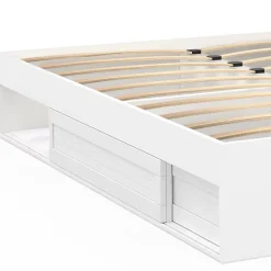 Cadre de lit double SALEM avec rangements et sommier 160 x 200 cm blanc