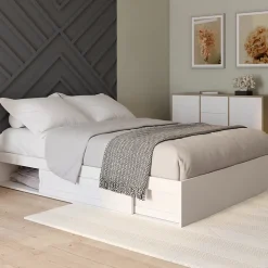 Cadre de lit double SALEM avec rangements et sommier 160 x 200 cm blanc