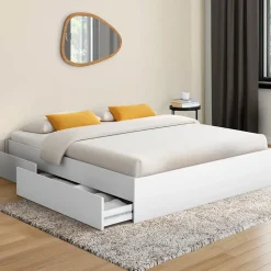 Cadre de lit double TOMI 4 tiroirs avec sommier 140 x 190 cm blanc