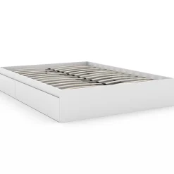 Cadre de lit double TOMI 4 tiroirs avec sommier 140 x 190 cm blanc