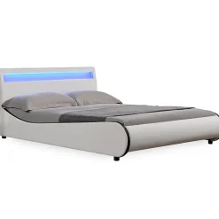 Cadre de lit double Valencia à LED 140x200cm cuir synthétique avec sommier à lattes blanc Corium