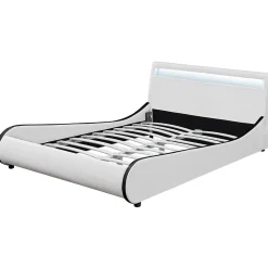 Cadre de lit double Valencia à LED 140x200cm cuir synthétique avec sommier à lattes blanc Corium