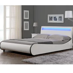 Cadre de lit double Valencia à LED 180x200cm cuir synthétique avec sommier à lattes blanc Corium