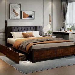 Cadre de Lit Double 160x200 cm avec Tiroirs Coulissants et LED, en Métal Noir et Bois, Parfait pour Chambre d'Adultes, USB, noir