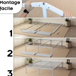 Cadre De Lit En Acier Avec Espace De Rangement - Montage Facile - 180x200 Cm Blanc