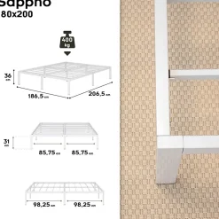 Cadre De Lit En Acier Avec Espace De Rangement - Montage Facile - 180x200 Cm Blanc