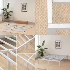 Cadre De Lit En Acier Avec Espace De Rangement - Montage Facile - 180x200 Cm Blanc