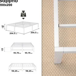 Cadre De Lit En Acier Avec Espace De Rangement - Montage Facile - 200x200 Cm Blanc