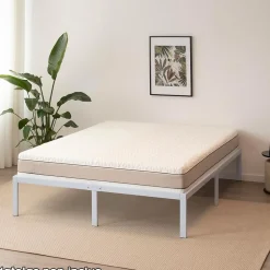 Cadre De Lit En Acier Avec Espace De Rangement - Montage Facile - 200x200 Cm Blanc