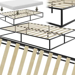Cadre de lit en acier sommier à lattes en bois de peuplier 200x140cm