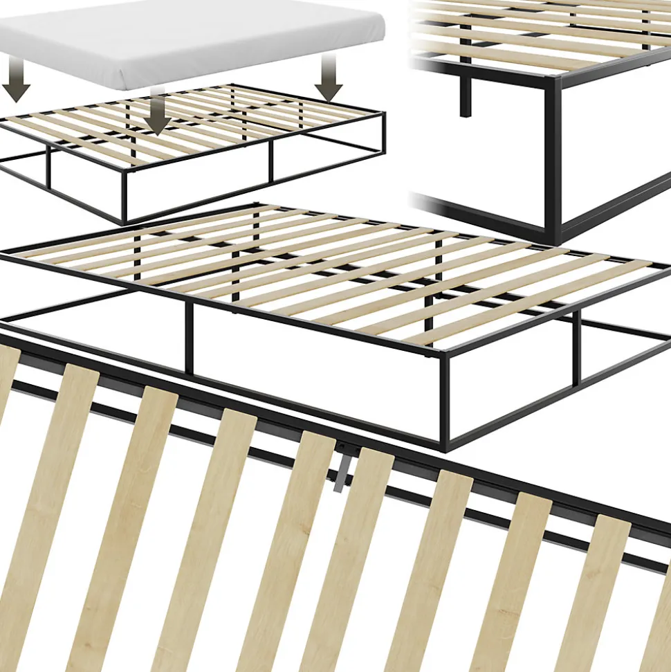 Cadre de lit en acier sommier à lattes en bois de peuplier 200x140cm