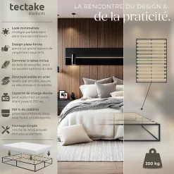 Cadre de lit en acier sommier à lattes en bois de peuplier 200x140cm