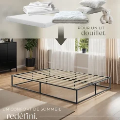 Cadre de lit en acier sommier à lattes en bois de peuplier 200x140cm