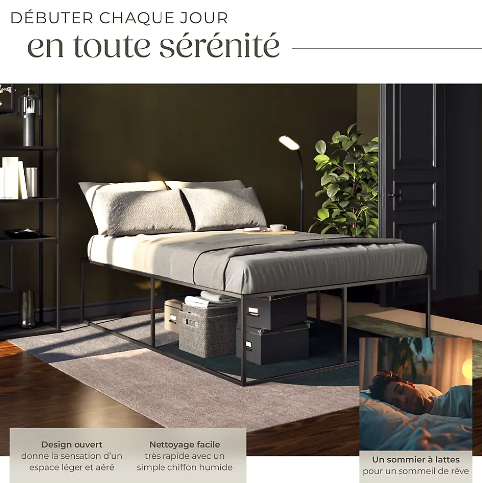 Cadre de lit en acier sommier à lattes en bois de peuplier 200x140cm