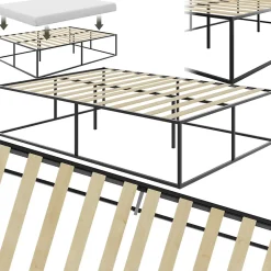 Cadre de lit en acier sommier à lattes en bois de peuplier 200x140cm