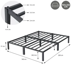 Cadre de lit en acier sommier à lattes anthracite chambre à coucher 160 x 200 cm