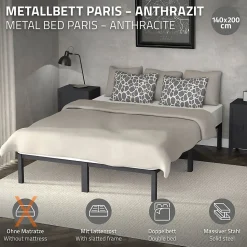 Cadre de lit en acier sommier à lattes anthracite chambre à coucher 140 x 200 cm