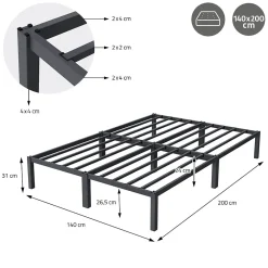Cadre de lit en acier sommier à lattes anthracite chambre à coucher 140 x 200 cm