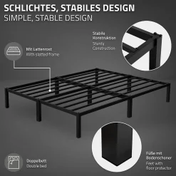 Cadre de lit en acier sommier à lattes noir moderne chambre à coucher 160x200 cm
