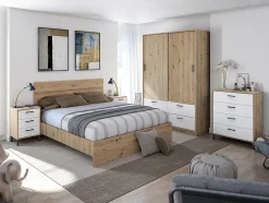 Cadre de lit en bois coloris chêne nordique - hauteur 39 x longueur 166 x profondeur 206 cm / couchage 160 x 200 cm