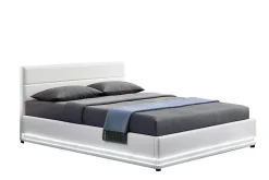 Cadre de lit en PU blanc avec rangements et LED intégrées 160x200 cm NEW YORK
