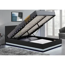 Cadre de lit en PU noir avec rangements et LED intégrées 140x190 cm NEW YORK