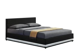 Cadre de lit en PU noir avec rangements et LED intégrées 140x190 cm NEW YORK