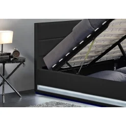 Cadre de lit en PU noir avec rangements et LED intégrées 140x190 cm NEW YORK