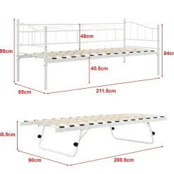 Cadre de Lit Gigogne en Métal Skutskär Blanc 90x200cm en.casa