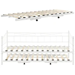 Cadre de Lit Gigogne en Métal Skutskär Blanc 90x200cm en.casa