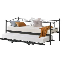 Cadre de Lit Gigogne en Métal Skutskär Noir 90x200cm en.casa