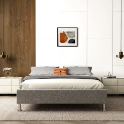 Cadre de lit gris, 140x190 cm, rembourré 31 cm