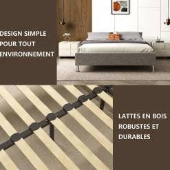 Cadre de lit gris, 140x190 cm, rembourré 31 cm