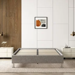 Cadre de lit gris, 140x190 cm, rembourré 31 cm
