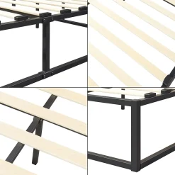 Cadre de Lit Kreta Métallique avec Sommier à Lattes 160x200 cm Noir en.casa