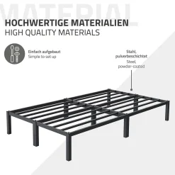 Cadre de lit métal anthracite matelas H:16 cm sommier à lattes intégré 120x200cm