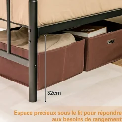 Cadre de Lit Métallique 5H cm Châssis de Lit de Taille Complète Style élégante et Minimaliste Charge 300 KG