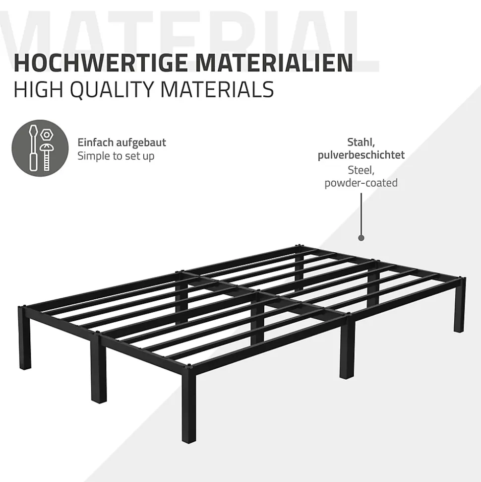 Cadre de lit noir en métal 120x200cm avec sommier à lattes matelas H:16 cm