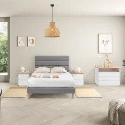 Cadre de lit plateforme Aroma capitonné 30 cm, 150x190 cm, Gris clair