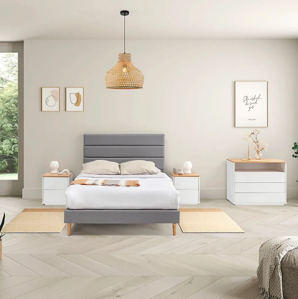 Cadre de lit plateforme Aroma capitonné 30 cm, 150x190 cm, Gris clair