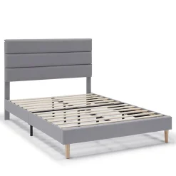 Cadre de lit plateforme Aroma capitonné 30 cm, 150x190 cm, Gris clair