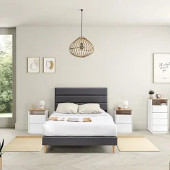 Cadre de lit plateforme Aroma capitonné 30 cm, 150x190 cm, Gris foncé