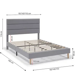Cadre de lit plateforme Aroma capitonné 30 cm, 140x190 cm, Gris clair