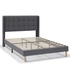 Cadre de lit plateforme Esther capitonné 30 cm, 140x190 cm, Gris foncé