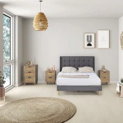 Cadre de lit plateforme Esther capitonné 30 cm, 140x190 cm, Gris foncé