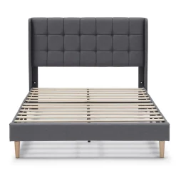 Cadre de lit plateforme Esther capitonné 30 cm, 140x190 cm, Gris foncé